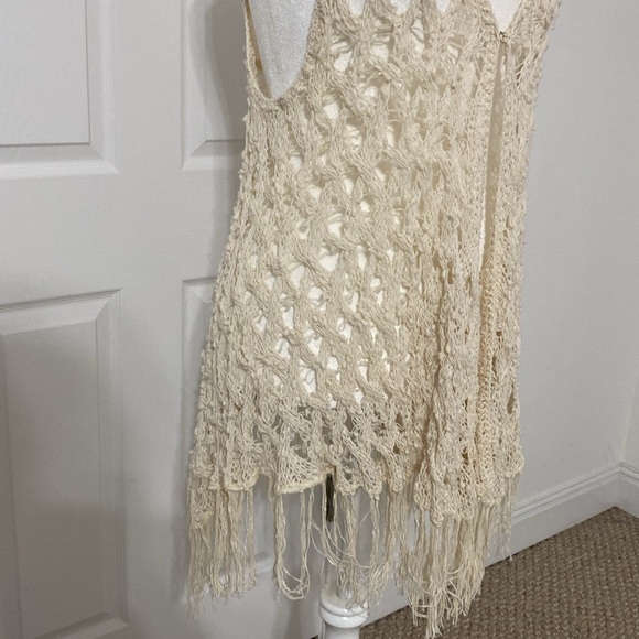 Free People Ivory Crochet Vest with Fringe and Hood - Picture 5 of 9